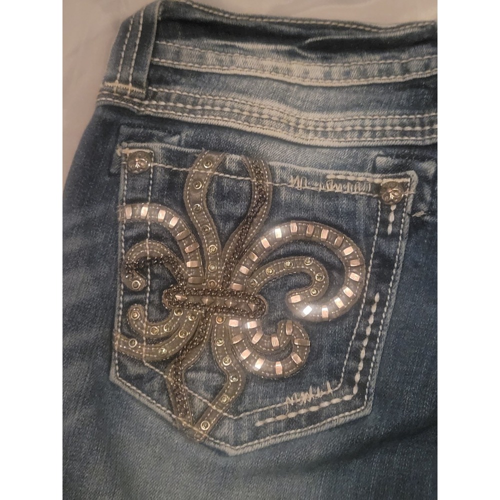 MISS ME Denim Women's 29 JE048C6‎ Crop Embroidered Thick Stitch Blue Jeans - Picture 3 of 15